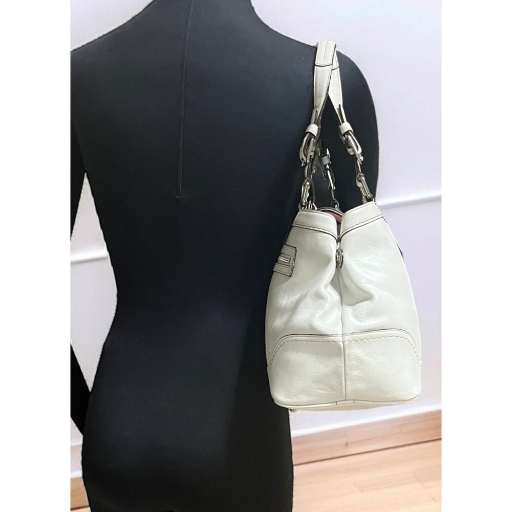 Y2K Coach F11345 Hamptons Leather Striped Satchel Bag & Mini Signature Wristlet - Picture 11 of 16